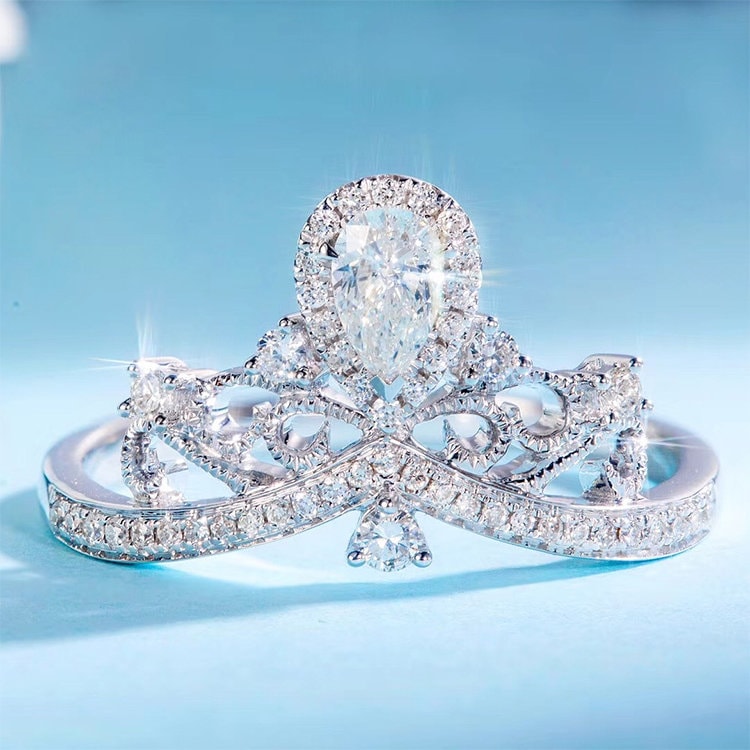 Diamant Tiara Ring in Massivem 18K Gold/Krone Ehering/Benutzerdefinierter Feinschmuck/Personalisierung Design/Geschenk Für Frauen Und Mädchen von HXJewelry