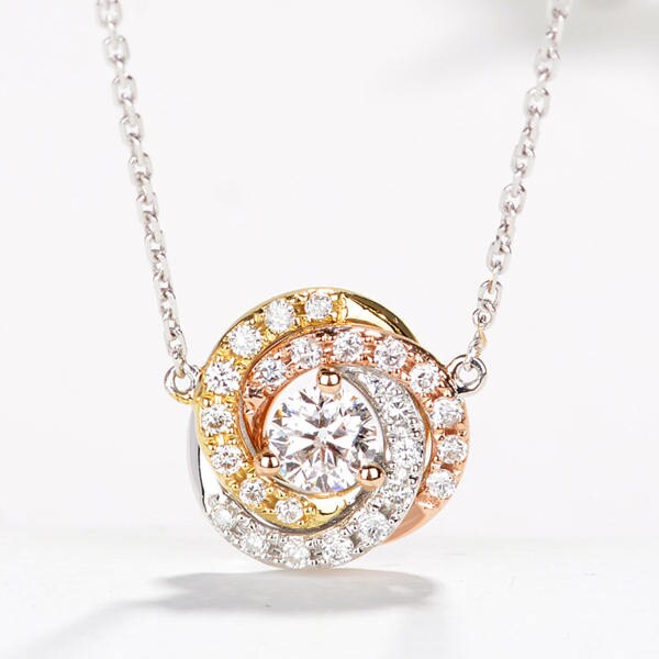 Diamant Triple Circle Anhänger Halskette in Massivem 18K Dreifarbig Gold/Custom Fine Jewelry/Personalisierung Design/Geschenk Für Frauen Und Mädchen von HXJewelry