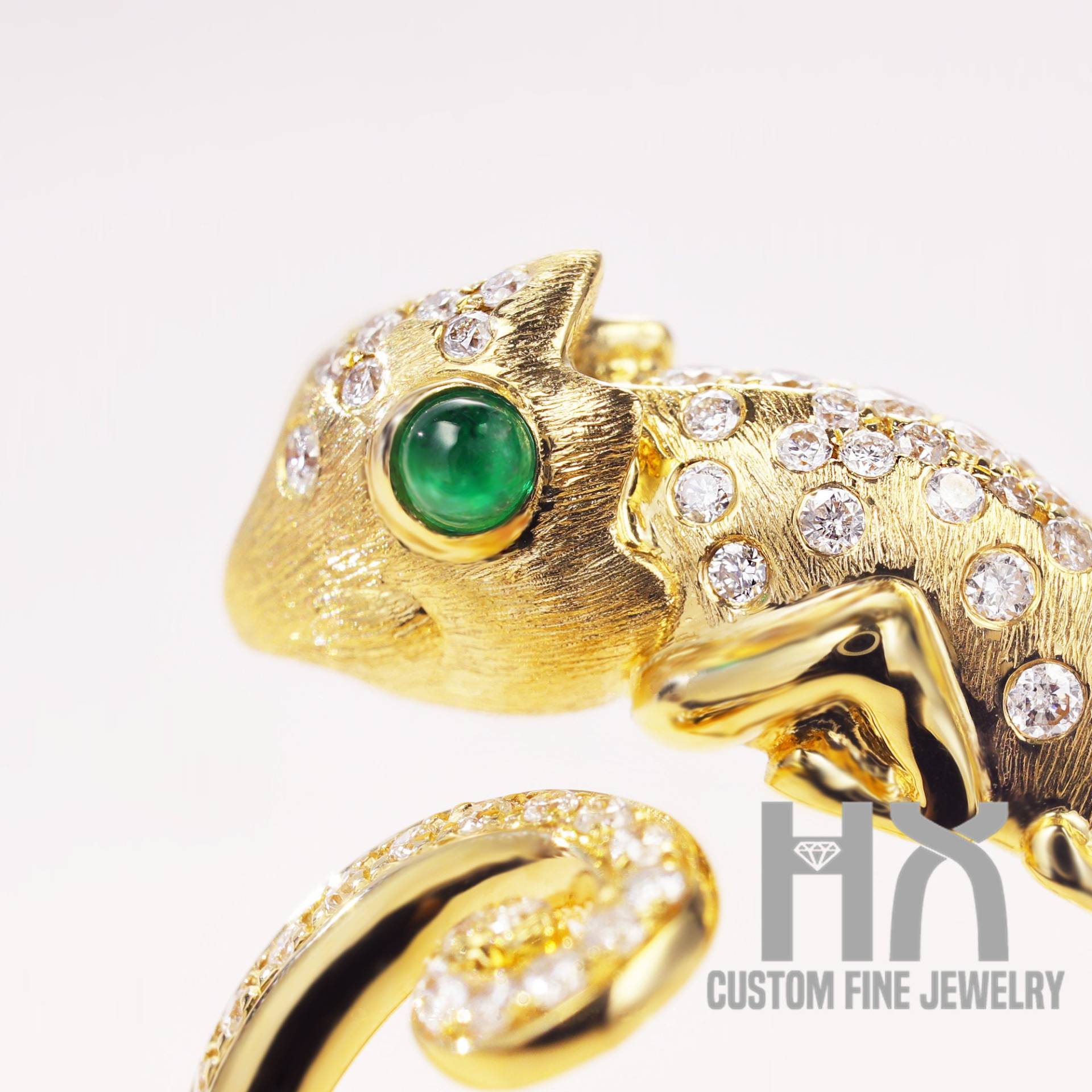 Diamant Und Smaragd Chamäleon Wickelring in Massivem 18K Gold/Reptilien Liebhaber Ring/Individueller Schmuck/Personalisierung Design von HXJewelry