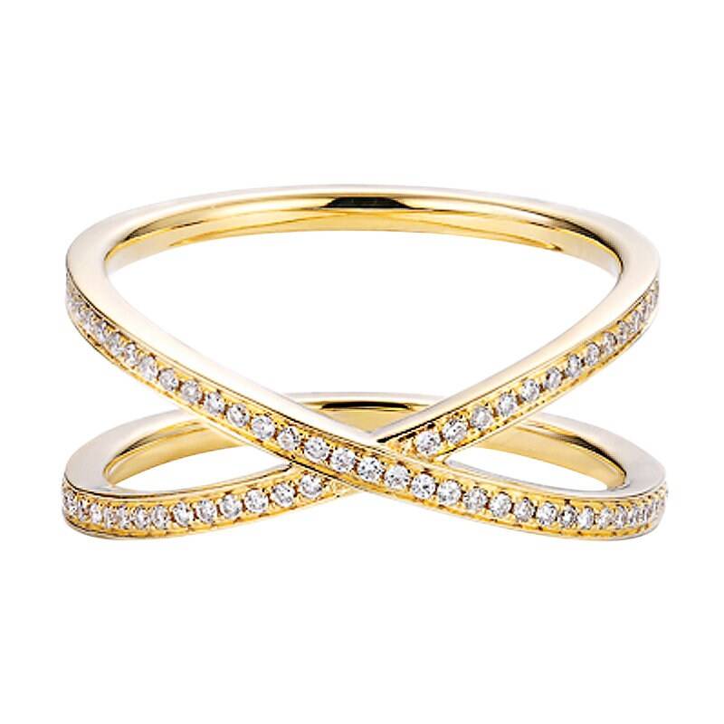 Doppelband Kreuz Diamant Ring in Massivem 18K Gold/Full Eternity Crisscross Ehering/Personalisierter Schmuck/Geschenk Für Frauen Und Mädchen von HXJewelry
