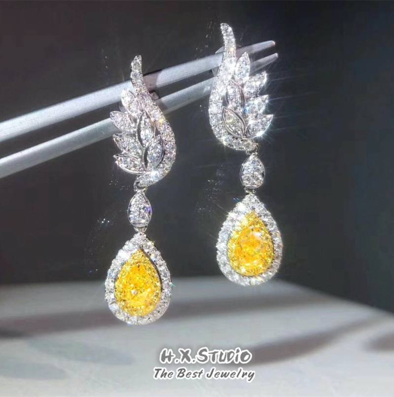 Fancy Gelb Diamant Engel Flügel Baumeln Tropfen Ohrringe in Solid 18K Gold/Custom Feine Schmuck/Personalisierung Design/Geschenk Für Frauen Und von HXJewelry