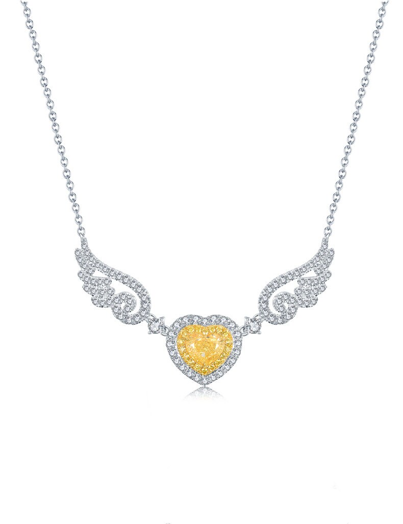 Gelbe Diamant Liebe Herz Und Engel Flügel Anhänger Halskette in Massivem 18K Gold/Custom Schmuck/Personalisierung Design/Geschenk Für Frauen Mädchen von HXJewelry