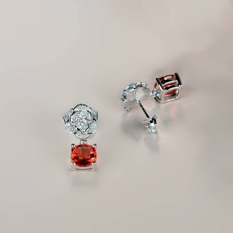 Hx Schmuck | 2.45Ctw Rosenblüten Form Diamant Ohrstecker Mit Rosa Turmalin Baumeln, Personalisierter Feinschmuck, Geschenk Für Frauen Oder Mädchen von HXJewelry