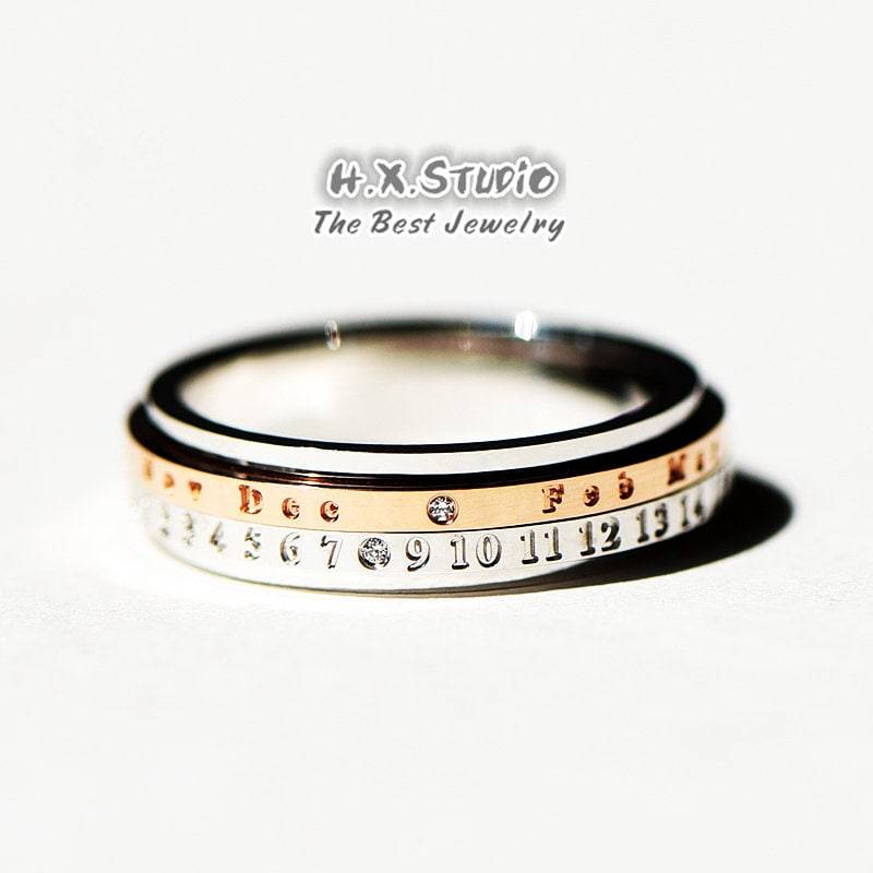 Hx Schmuck | Diamant Drehbarer Ehering Aus 18K Zweifarbigem Gold/2-Layer Spinner Special Date Ring/Drehring Paar Set Hx Schmuck | Diamant Drehbarer Ehering Aus 18K Zweifarbigem Gold/2-Layer Spinner Special Date Ring/Drehring Paar Set von HXJewelry