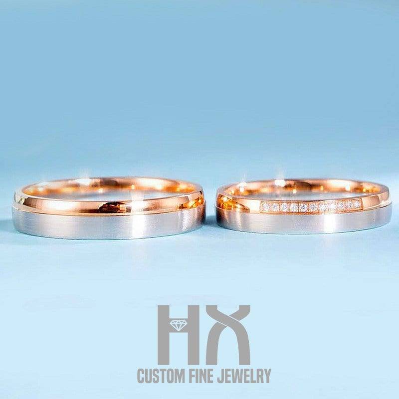 Hx Schmuck | Diamant Eheringe Set in Zwei Ton 18K Gold/Seine Und Ihre Ringe Versprechensringe Für Paar Individueller Feinschmuck Hx Schmuck | Diamant Eheringe Set in Zwei Ton 18K Gold/Seine Und Ihre Ringe Versprechensringe Für Paar Individueller Feinschmuck von HXJewelry