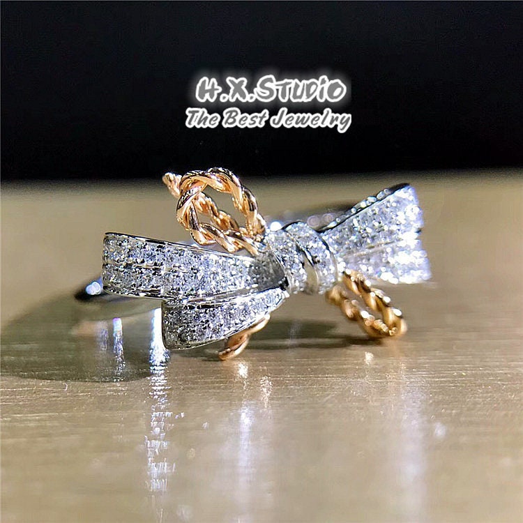 Hx Schmuck | Diamant Fliege Ring in Massivem 18K 2-Ton Gold/Custom Fine Jewelry/Personalisierung Design/Geschenk Für Frauen Und Mädchen von HXJewelry
