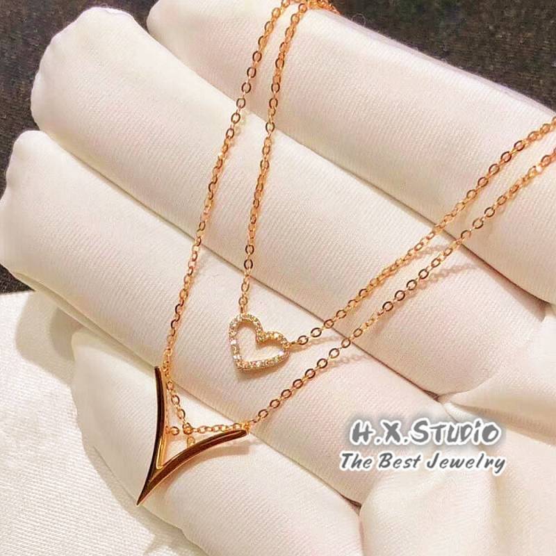 Hx Schmuck | Diamant Herz V Förmige Halskette in Massivem 18K Gold/Double Layering Set/Custom Fine Jewelry/Geschenk Für Frauen Und Mädchen von HXJewelry