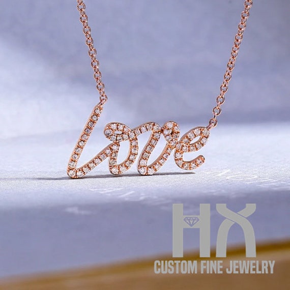 Hx Schmuck | Diamant Liebe Buchstaben Anhänger Halskette in 18K Gold/Personalisierter Schmuck/Personalisierung Design/Geschenk Für Frauen Und Mädchen von HXJewelry