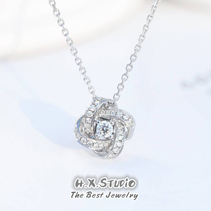 Hx Schmuck | Diamant Lover's Knot Anhänger Halskette in Massivem 18K Gold/Benutzerdefinierter Feinschmuck/Personalisierung Design/Geschenk Für von HXJewelry