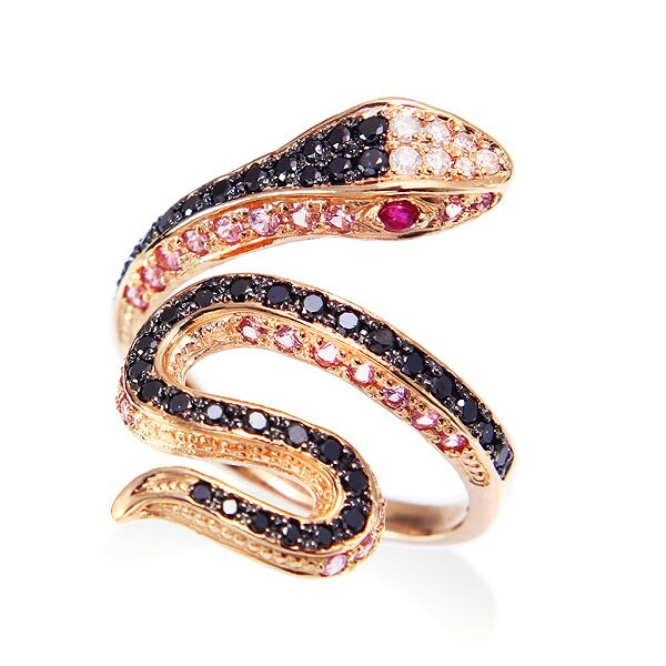 Hx Schmuck | Diamant Rubin Rosa Saphir Serpent Bypass Ring/Schlangen Cocktail Ring in 18K Gold/Custom Fine Jewelry/Geschenk Für Sie von HXJewelry