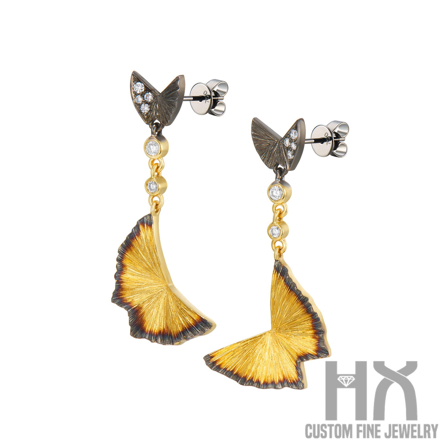 Hx Schmuck | Diamant Schmetterling Ohrringe in Massivem 18K Zweifarbig Gold/Moderner Schmuck/Custom Fine Jewelry/Geschenk Für Frauen Und Mädchen von HXJewelry