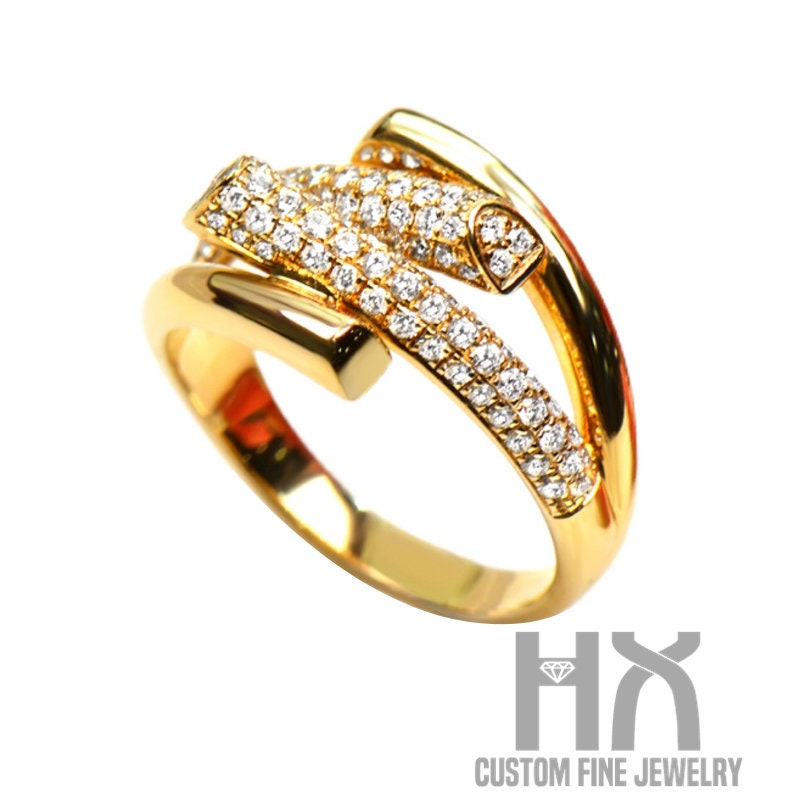 Hx Schmuck | Diamant Split Shank Kreuzband in 18K Gold/Modeband Individueller Feiner Geschenk Für Frauen Und Mädchen von HXJewelry