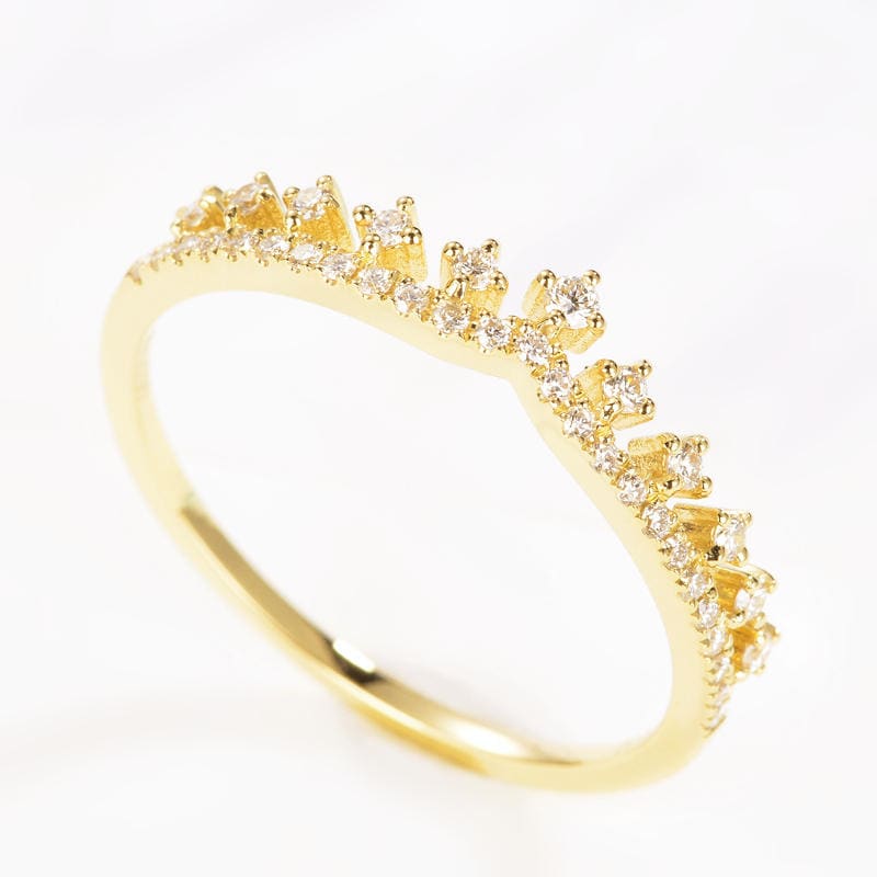 Hx Schmuck | Diamant Tiara Band in 18K Gold/Diamant Krone Ehering/stapelring/Personalisierter Schmuck/Geschenk Für Sie von HXJewelry