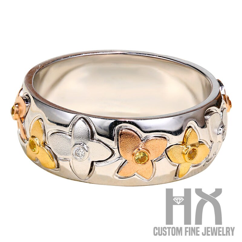 Hx Schmuck | "Forever Luck' Diamant Und Gelber Saphir Eternity Glücksklee Ring in Solidem 18K Dreifarbigem Gold/Custom Fine Jewelry von HXJewelry