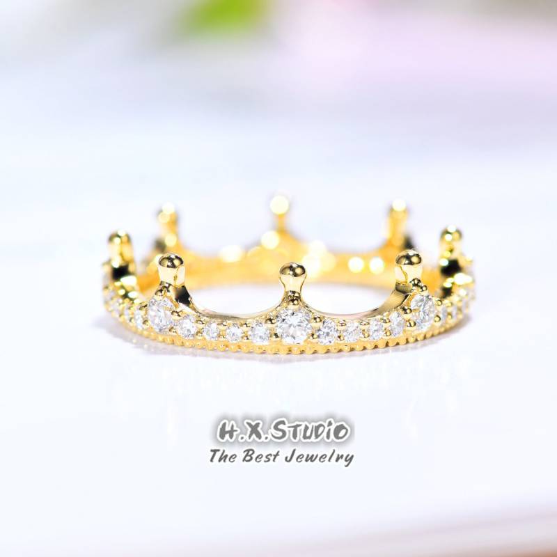 Hx Schmuck | Full Eternity Tiara Diamant Ring in Massivem 18K Gold/Prinzessin Krone Band/Custom Feinschmuck/Personalisierung Design/Geschenk Für Sie von HXJewelry
