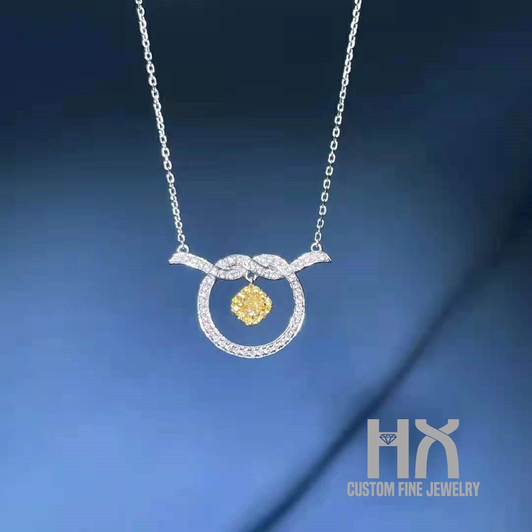 Hx Schmuck | Gelber Diamant Anhänger Halskette in Massivem 18K Gold/Personalisierter Schmuck/Personalisierungsdesign/Geschenk Für Frauen Und Mädchen von HXJewelry