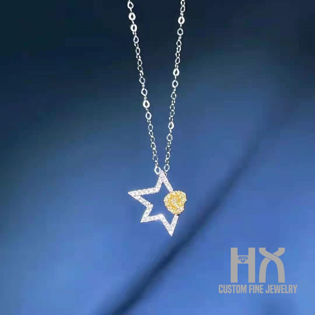 Hx Schmuck | Gelber Diamant Stern Form Anhänger Halskette in Massivem 18K Gold/Personalisierter Schmuck/Personalisierungsdesign/Geschenk Für Frauen von HXJewelry