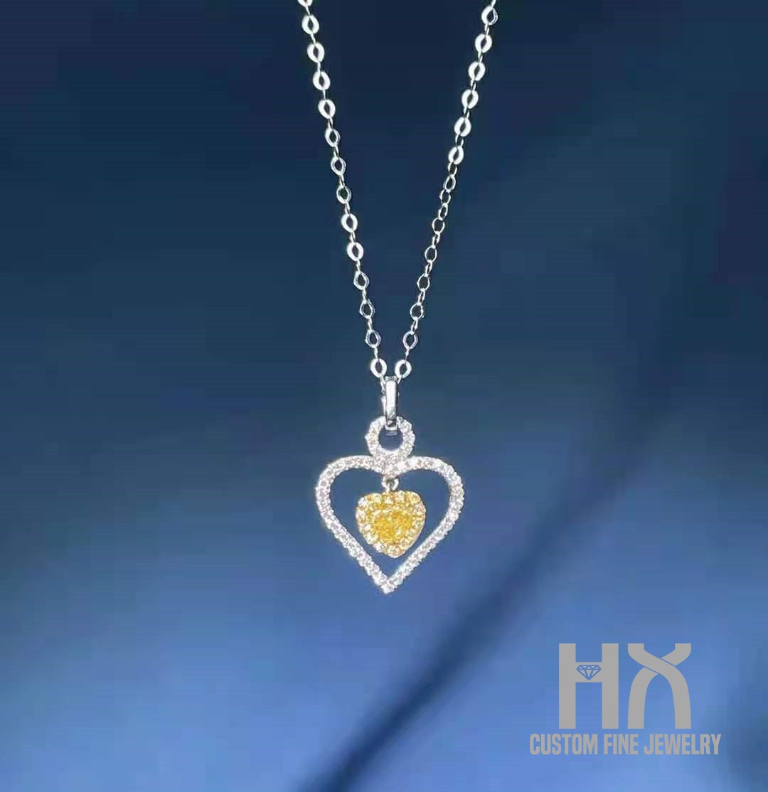 Hx Schmuck | Herzförmige Gelbe Diamant Anhänger Halskette in Massivem 18K Gold/Personalisierter Schmuck/Personalisierungsdesign/Geschenk Für Sie von HXJewelry