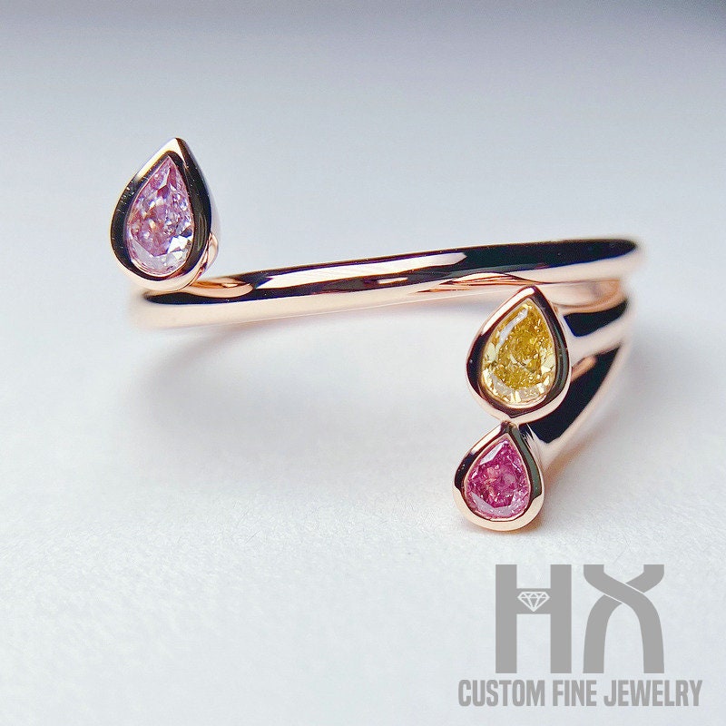 Hx Schmuck | Rosa Und Gelber Diamant Statement Ring in Massivem 18K Gold/Personalisierter Schmuck/Personalisierungsdesign/Geschenk Für Frauen Mädchen von HXJewelry