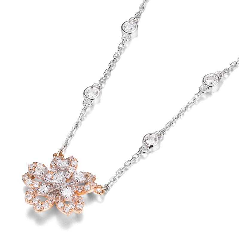 Massiver Gold Diamant Sakura Anhänger Halskette/Individueller Feiner Schmuck/Personalisierung Design/Geschenk Für Frauen Und Mädchen von HXJewelry