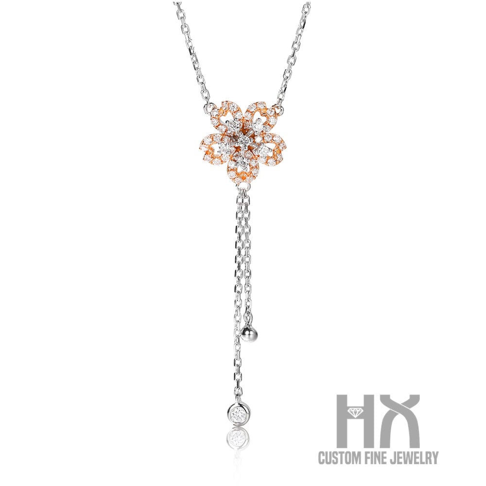 Massiver Gold Diamant Sakura Blumen Anhänger Mit Quaste/Individueller Feinschmuck/Personalisierungsdesign/Geschenk Für Frauen Und Mädchen von HXJewelry