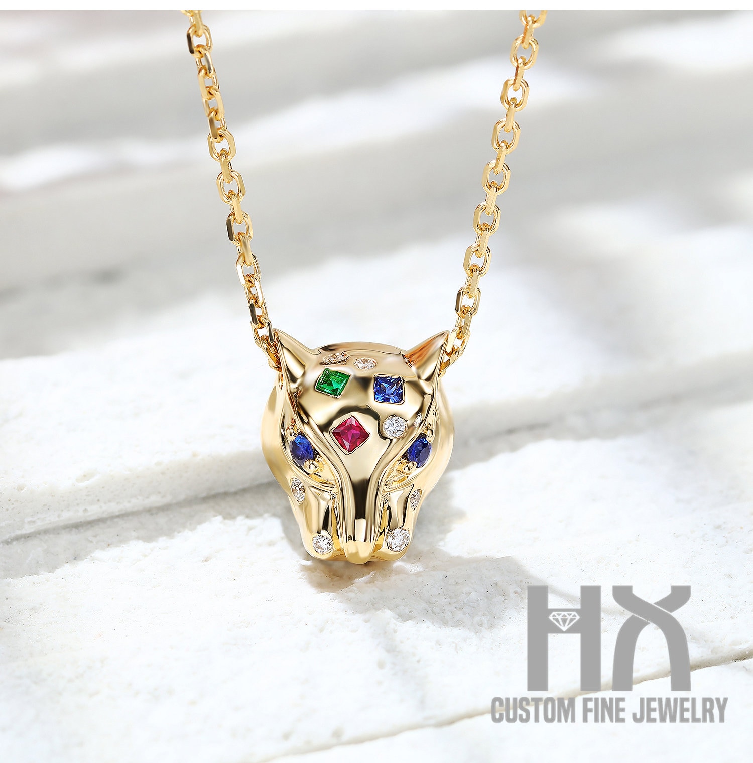 Multi-Edelsteine Und Diamant Leopardenkopf Anhänger Halskette in Massivem 18K Gold/Edelsteine Panther Anhänger/Geschenk Für Frauen Mädchen von HXJewelry