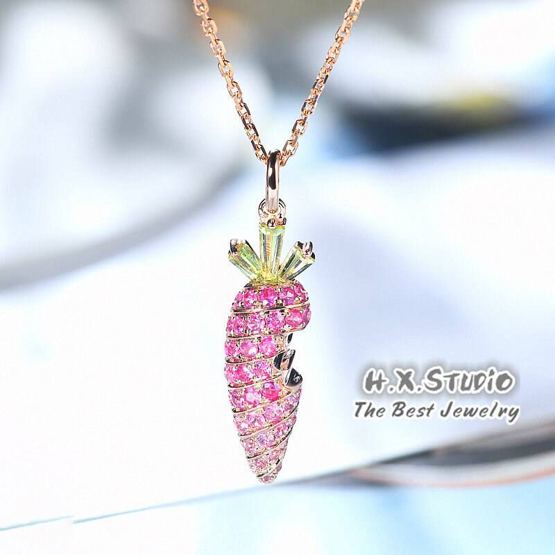 Pink Saphir Und Peridot Karotte Anhänger Halskette/Personalisierter Schmuck/Personalisierung Design/Geschenk Für Frauen Mädchen von HXJewelry