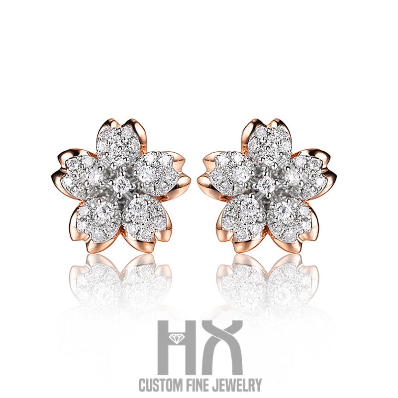 Zweifarbige Gold Diamant Sakura Ohrstecker/Sakura Schmuck/Trendy Schmuck/Geschenk Für Sie von HXJewelry