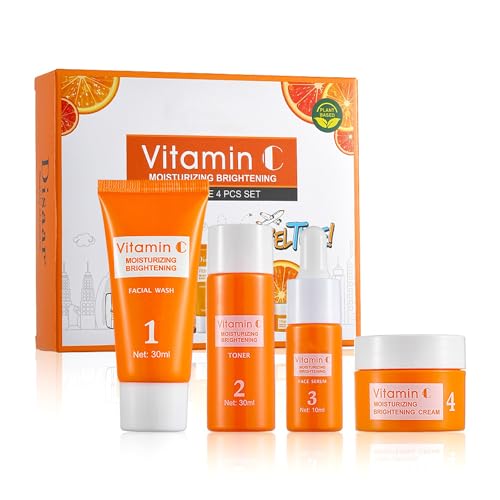 Viitamin C Hautpflege-Set für Damen, inklusive Gesichtswäsche, Gesichtscreme, Gesichtswasser, Serum, tiefenpflegend, glatte feine Linien, feuchtigkeitsspendend und hydratisiert, verhindert Anzeichen von HXLYBD