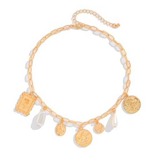 HXNH Elegante goldene Muschel-Halskette für Damen, modisch, mit Kreuz-Anhänger, Strand-inspirierter Anhänger, lässiges Fischschwanz-Design, Einheitsgröße, Wie beschrieben, Wie beschrieben von HXNH