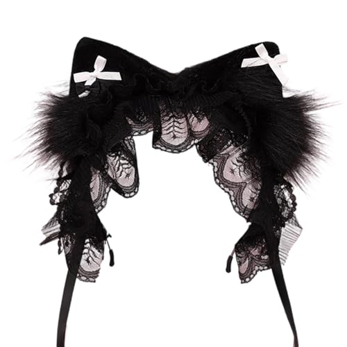 HXNH Haarband mit Cartoon-Katzenohren, Spitzenschleifen, Stirnband, Cosplay-Kopfschmuck für Abschlussball oder als modisches Accessoire für tägliche Outfits von HXNH