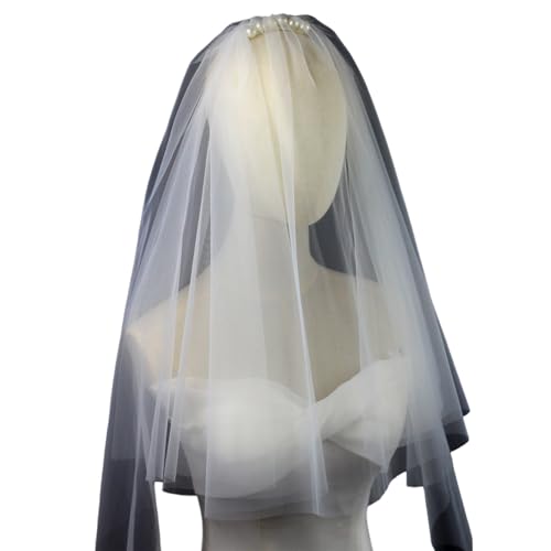 Weißer kurzer Schleier mit verstellbarem Kopfband, Hochzeitshaarschmuck für Junggesellinnenabschied, Brautparty Weißer kurzer Schleier mit verstellbarem Kopfband, Hochzeitshaarschmuck für Junggesellinnenabschied, Brautparty von HXNH
