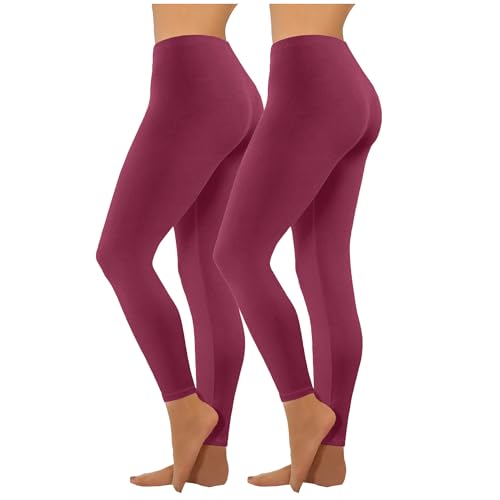 HXRYPG Amazon Basics 2er Pack Leggings Damen Elastisch Yogahose Sportleggings Blickdicht Frauen Sporthose Yoga Hosen Teenager Mädchen Sport Leggins High Waist Sale Angebote Bordeauxrot XXL von HXRYPG