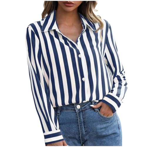 HXRYPG Elegant Damen Bluse Hemdbluse Blusen Elegant Langarmshirt Locker Hemd Gestreiftes Oberteile Mode Longbluse Bequem Hemdbluse Tshirt Teenager Mädchen Longsleeve Shirts Outlet Blau XXL HXRYPG Elegant Damen Bluse Hemdbluse Blusen Elegant Langarmshirt Locker Hemd Gestreiftes Oberteile Mode Longbluse Bequem Hemdbluse Tshirt Teenager Mädchen Longsleeve Shirts Outlet Blau XXL von HXRYPG