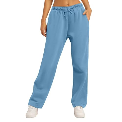 HXRYPG Jogginghose Damen Baggy Sporthose Lang Hosen Trainingshose Baumwoll Freizeithose Teenager Mädchen Laufhose mit Taschen Weite Sweatpants Schlupfhose Outlet Angebote Blau S von HXRYPG