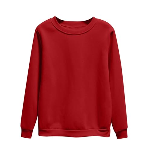 HXRYPG Langarmshirt Damen Sweatshirt Basic Shirt Warm Oberteile Sweatshirt ohne Kapuze Winter Bluse Einfarbig Pullover Herbst Sweatshirts Langarm Shirts Blusen Warehouse Deal Burgunderrot M von HXRYPG