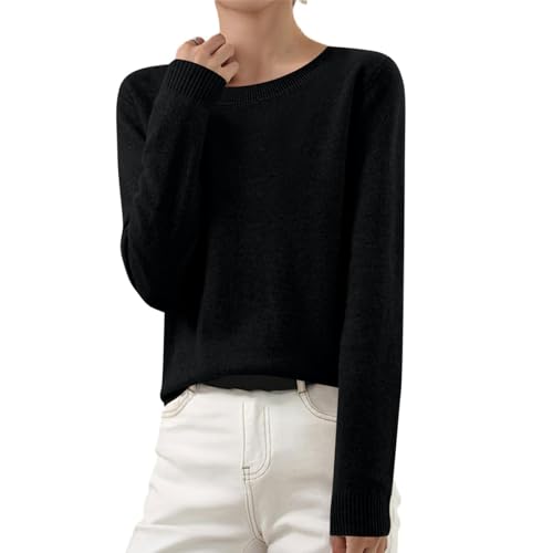 HXRYPG Pullover Damen Strickpullover Basic Langarmshirt Baumwoll Langarm T-Shirt Rundhals Leicht Gestrickte Pulli Dünn Herbst Winter Sweater Warm Winterpullover Pullis Tops Gutschein 02 Schwarz XXL von HXRYPG