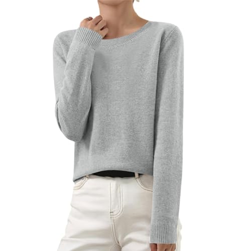 HXRYPG Pullover Damen Strickpullover Basic Langarmshirt Baumwoll Langarm T-Shirt Rundhals Leicht Gestrickte Pulli Dünn Herbst Winter Sweater Warm Winterpullover Pullis Tops Sale Damen 03 Grau M von HXRYPG