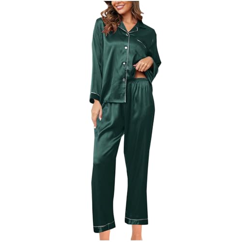 HXRYPG Sale Satin Schlafanzug Damen Lang Pyjama Set Langarm Zweiteiler Hausanzug mit Knopfleiste Loungewear Teenager Mädchen Elegant Seide Nachtwäsche Frauen Pyjamahose Weich Schlafanzüge Grün M HXRYPG Sale Satin Schlafanzug Damen Lang Pyjama Set Langarm Zweiteiler Hausanzug mit Knopfleiste Loungewear Teenager Mädchen Elegant Seide Nachtwäsche Frauen Pyjamahose Weich Schlafanzüge Grün M von HXRYPG