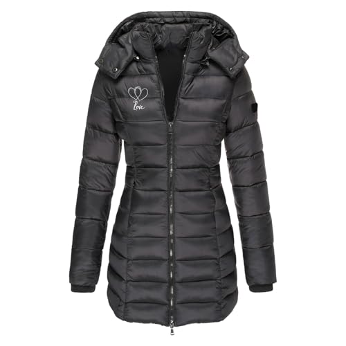 HXRYPG Steppjacke Damen Warme Winterjacke Elegant Daunenjacke Leicht Steppmantel Lang Parka Winter Puffer Jacken Mantel Outdoorjacke Wintermantel Damenmantel outlet 04 Schwarz M von HXRYPG