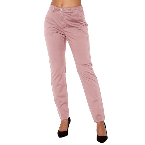 HXRYPG Stoffhose Damen Chino Hose Elegant Anzughose Slim Cargohose Arbeitshose Casual Chinohose Freizeithose Schlupfhose Frauen Musselin Hosen Baumwolle Business Pants Angebote des Tages Heute Rosa L von HXRYPG