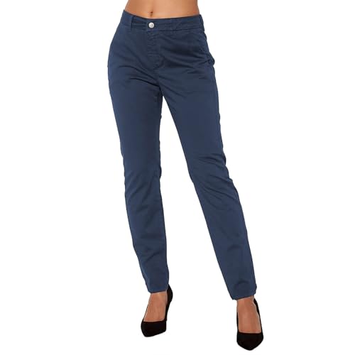 HXRYPG Stoffhose Damen Chino Hose Elegant Anzughose Slim Cargohose Arbeitshose Casual Chinohose Freizeithose Schlupfhose Frauen Musselin Hosen Baumwolle Business Pants Outlet Amazon Marineblau M von HXRYPG