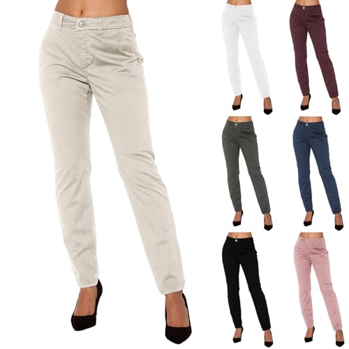 HXRYPG Stoffhose Damen Chino Hose Elegant Anzughose Slim Cargohose Arbeitshose Casual Chinohose Freizeithose Schlupfhose Frauen Musselin Hosen Baumwolle Business Pants Warehouse Deal Beige XL von HXRYPG