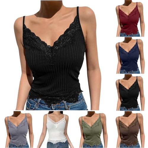 HXRYPG Tank Top Damen Sexy Spitzen Unterhemden Ärmellose Shirt Spitzentop Elegant Blusen Frau Spaghetti Tops Y2K Cropped Oberteile Mode Tanktop Blusentops Blitzangebote des Tages Schwarz XL HXRYPG Tank Top Damen Sexy Spitzen Unterhemden Ärmellose Shirt Spitzentop Elegant Blusen Frau Spaghetti Tops Y2K Cropped Oberteile Mode Tanktop Blusentops Blitzangebote des Tages Schwarz XL von HXRYPG