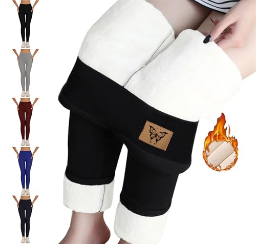 HXRYPG Thermo Leggings Damen Gefüttert Thermohose Fleece Thermoleggins Winter Strumpfhose Blickdicht Winterleggins Verdickte Sport Leggings Winterhose Lang Fleecehose Laufhose Deal 01 Schwarz 4XL von HXRYPG