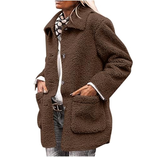 HXRYPG Winterjacke Damen Fleecejacke Warm Herbst Wintermantel Teddyjacke Kurzmantel Teddyfleece Jacke Herbstjacke mit Knöpfen Übergangsjacke Winter Wollmantel Teddy Jacken Mantel sale angebote Braun S von HXRYPG