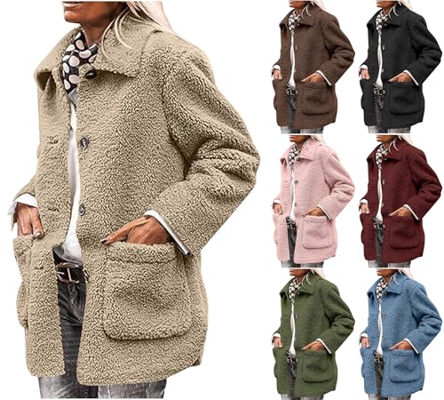 HXRYPG Winterjacke Damen Fleecejacke Warm Herbst Wintermantel Teddyjacke Kurzmantel Teddyfleece Jacke Herbstjacke mit Knöpfen Übergangsjacke Winter Wollmantel Teddy Jacken Mode Mantel Prime Khaki XXL HXRYPG Winterjacke Damen Fleecejacke Warm Herbst Wintermantel Teddyjacke Kurzmantel Teddyfleece Jacke Herbstjacke mit Knöpfen Übergangsjacke Winter Wollmantel Teddy Jacken Mode Mantel Prime Khaki XXL von HXRYPG