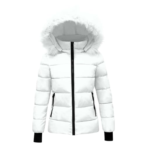 HXRYPG Winterjacke Damen Steppjacke Warme Daunenjacke mit Kapuze Wintermantel Langarm Parka Elegant Steppmantel Winter Mantel Winterparka Reißverschluss Outdoorjacke Puffer Jacke Gutschein Weiß XXL von HXRYPG