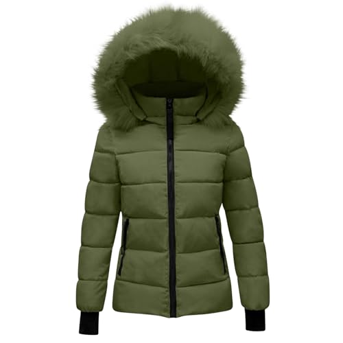 HXRYPG Winterjacke Damen Steppjacke Warme Daunenjacke mit Kapuze Wintermantel Langarm Parka Elegant Steppmantel Winter Mantel Winterparka Reißverschluss Outdoorjacke Puffer Jacke angebot Armeegrün 3XL von HXRYPG