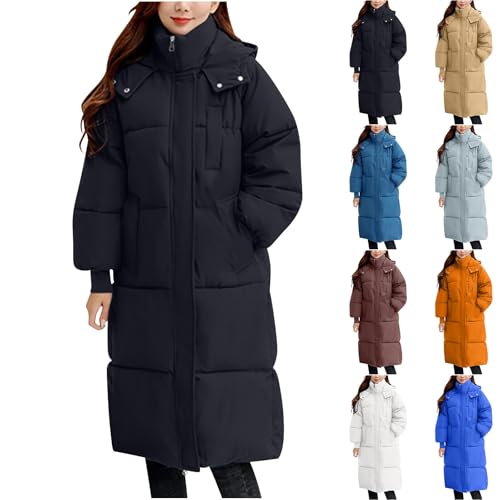 HXRYPG Wintermantel Damen Lang Winterjacke Warm Steppjacke mit Kapuze Mantel Winter Daunenjacke Dicker Steppmantel Elegant Kapuzenjacke Puffer Jacke Damenmantel Winterparka damen sale 1 Schwarz M von HXRYPG